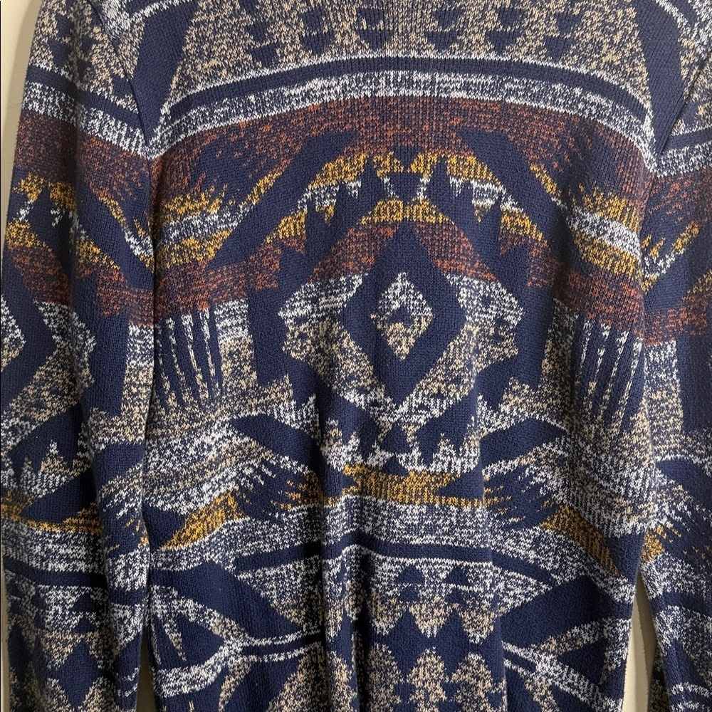 American Rag Men's Blue and Brown Patterned Crewneck Sweater - Picture 2 of 4